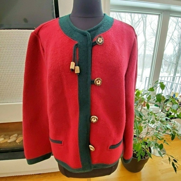 Geiger Boiled Wool Horn Buttons Womens Classic Cardigan sweater Coat Size 40 / 8 - Picture 2 of 6